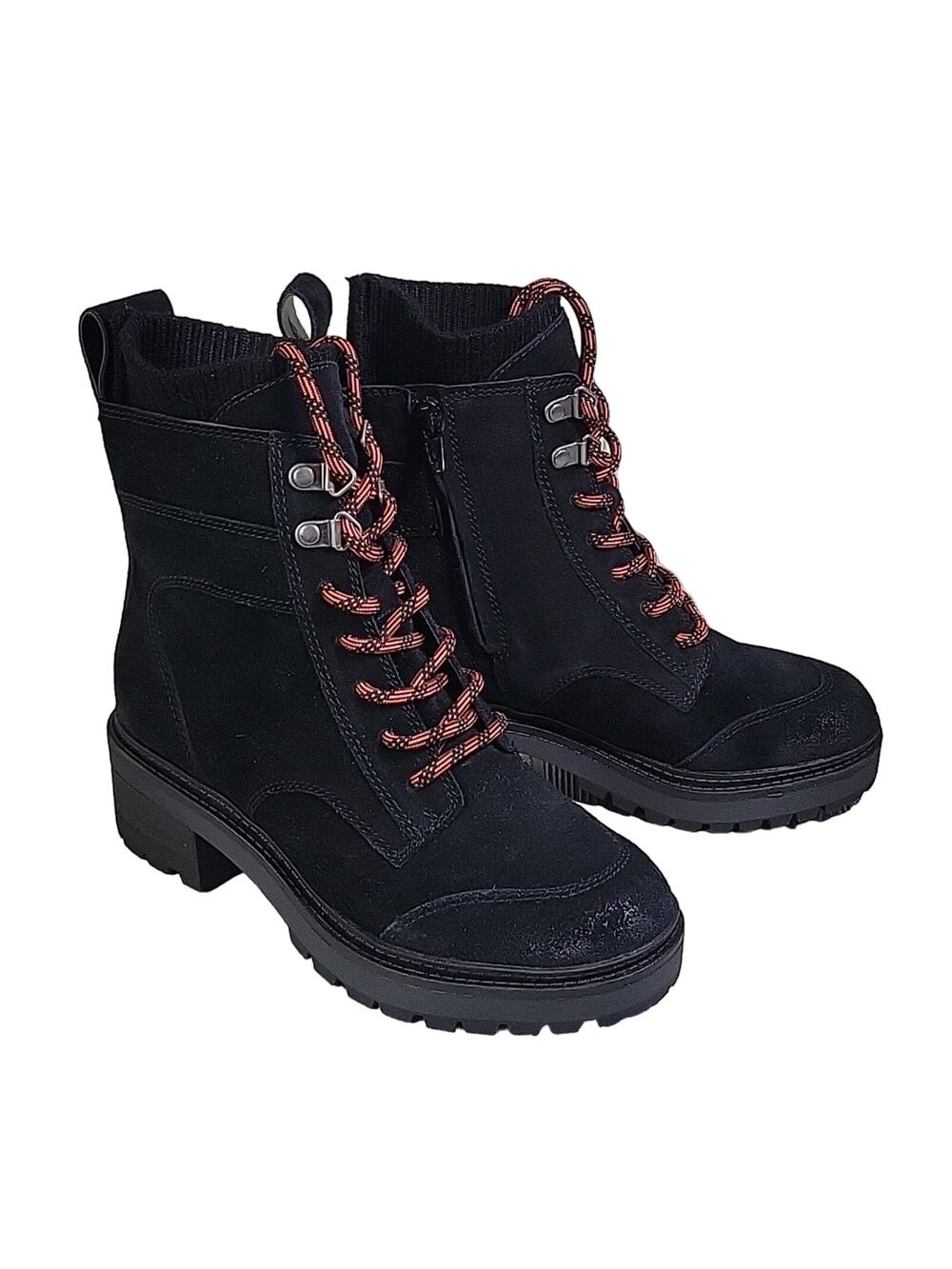 Zodiac Chance Black Leather Lace Up Side Zip Combat Ankle Boots Womens 5.5 NEW